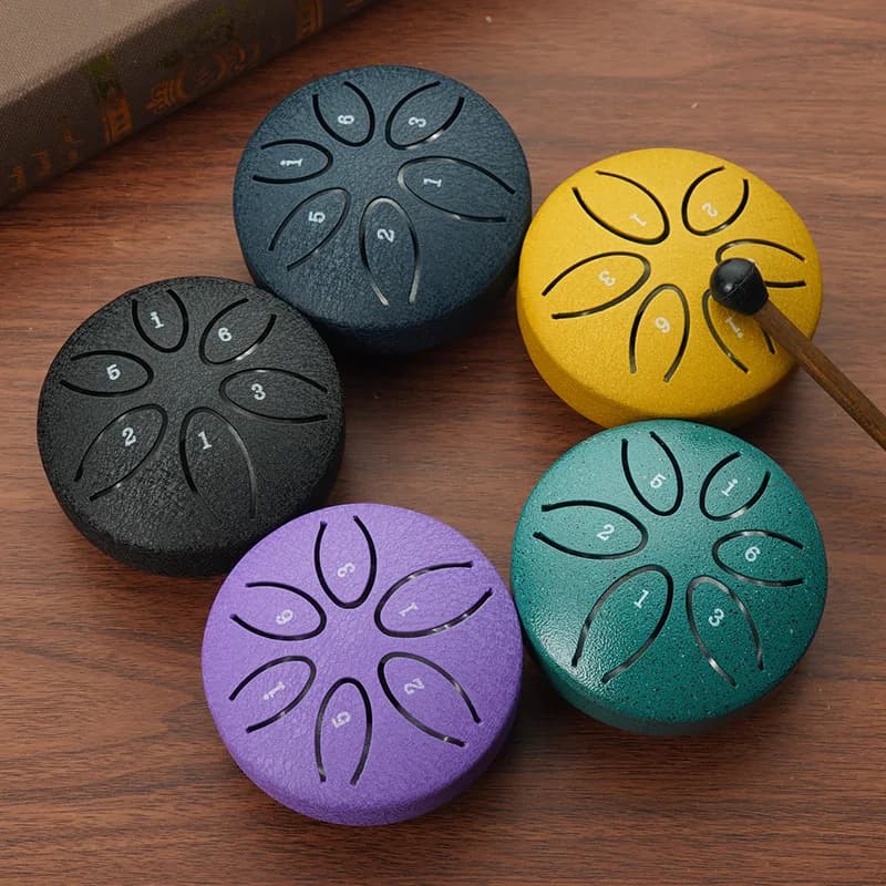 Mini Tamburo a Lingua in Acciaio da 3 Pollici, 6 Note, Strumento a Percussione 'Forget Worry Drum' per Bambini con Borsa