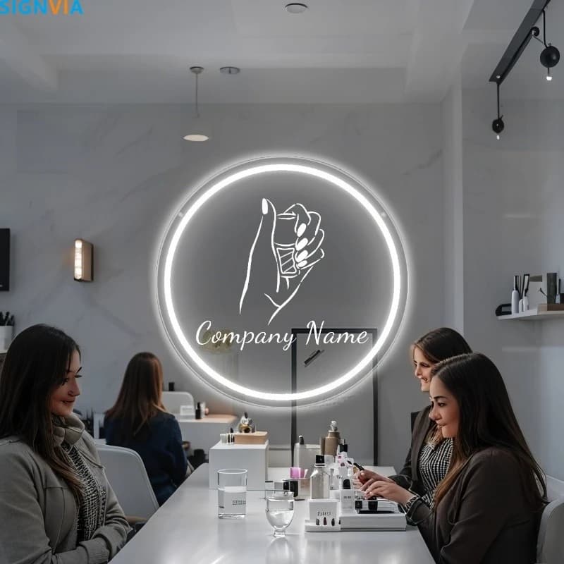 Insegna al neon personalizzata per nail art Luce notturna a LED Testo personalizzato Interruttore alimentato tramite USB Design a foglia a mano per saloni Decorazioni per la casa