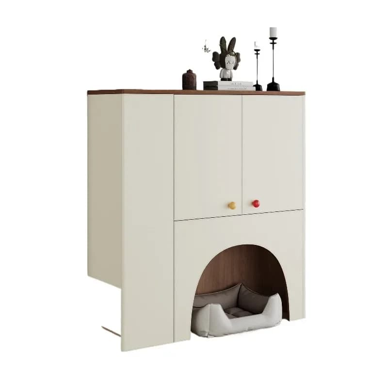 Cat's nest, kennel, storage cabinet above pet cat litter box, modern retro style home living room storage