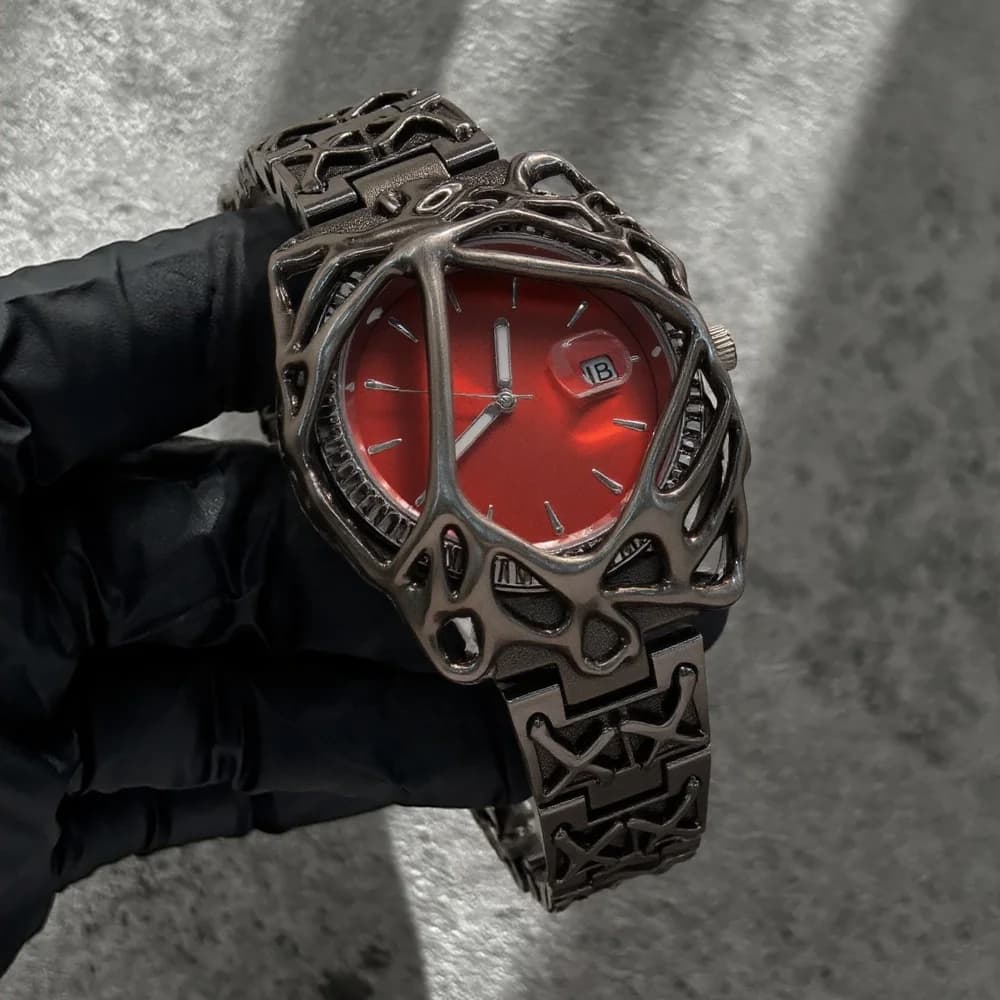 High Quality Y2k Quartz Watch with Red Dial, Ancient Alabaster Style, Custom Unisex, Medieval Creative Design