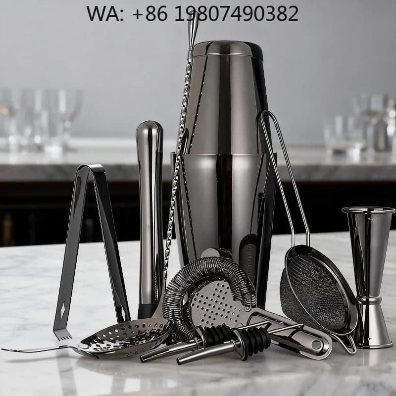 11Pcs All Round Stainless Steel Mixology Bartender Kit Boston Cocktail Shaker Complete Bar Accessories For Holiday Bar Party Gif