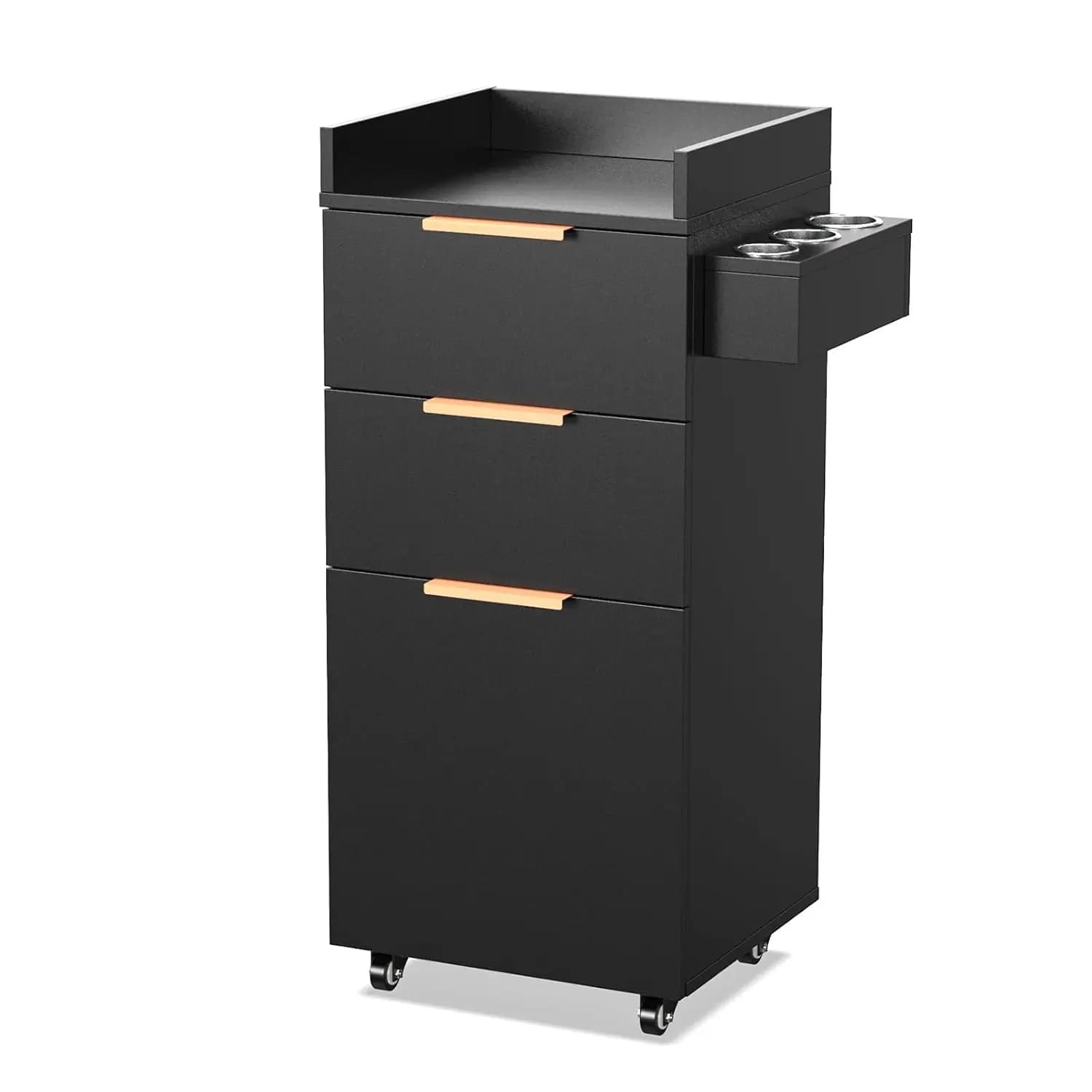 Lounge trolley with wheels, 3-level hairdressing station, 2 drawers and adjustable shelf, hair dryer support, mobile f organizer
