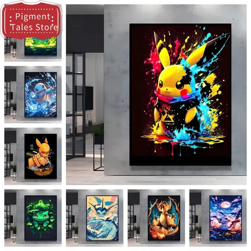 1pc frameless Oil Painting By Numbers Japanese Anime Pokemon Pikachu Wall Art Child Room Decor Christmas Gift
