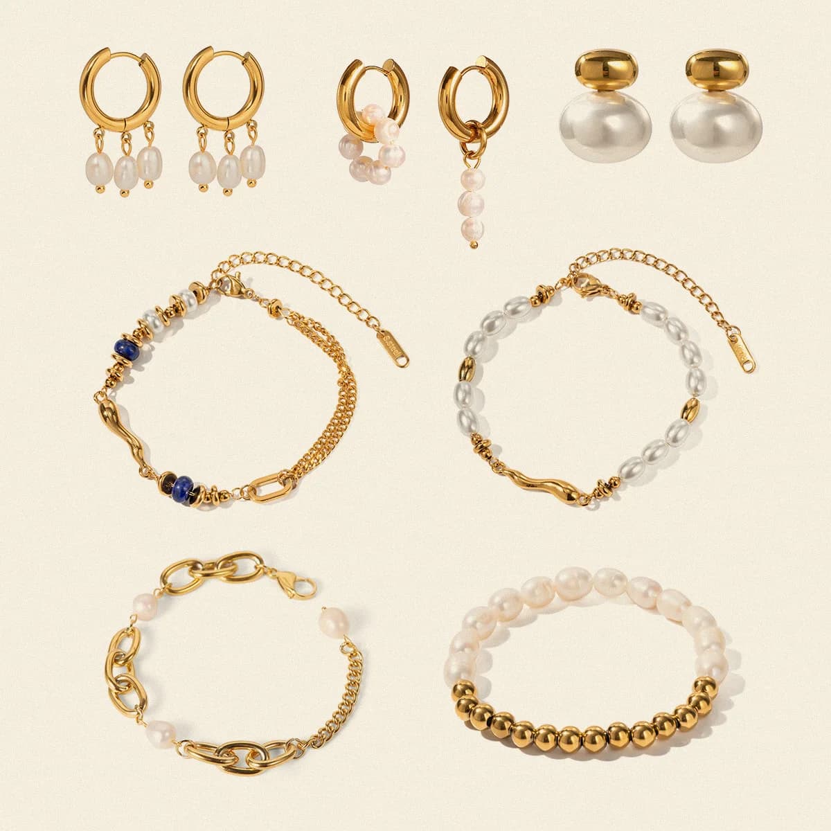 Bracciale di perle di lusso in acciaio inossidabile da donna e orecchini in titanio Set di gioielli eleganti combinati
