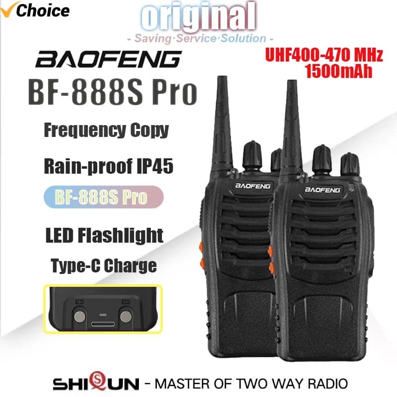 Baofeng BF-888S Pro Walkie Talkie Tipo-C Caricatore Frequenza Copia 1500mAh 5W UHF 400-470MHz 16CH BF888s Ham Radio Ricetrasmettitore CB