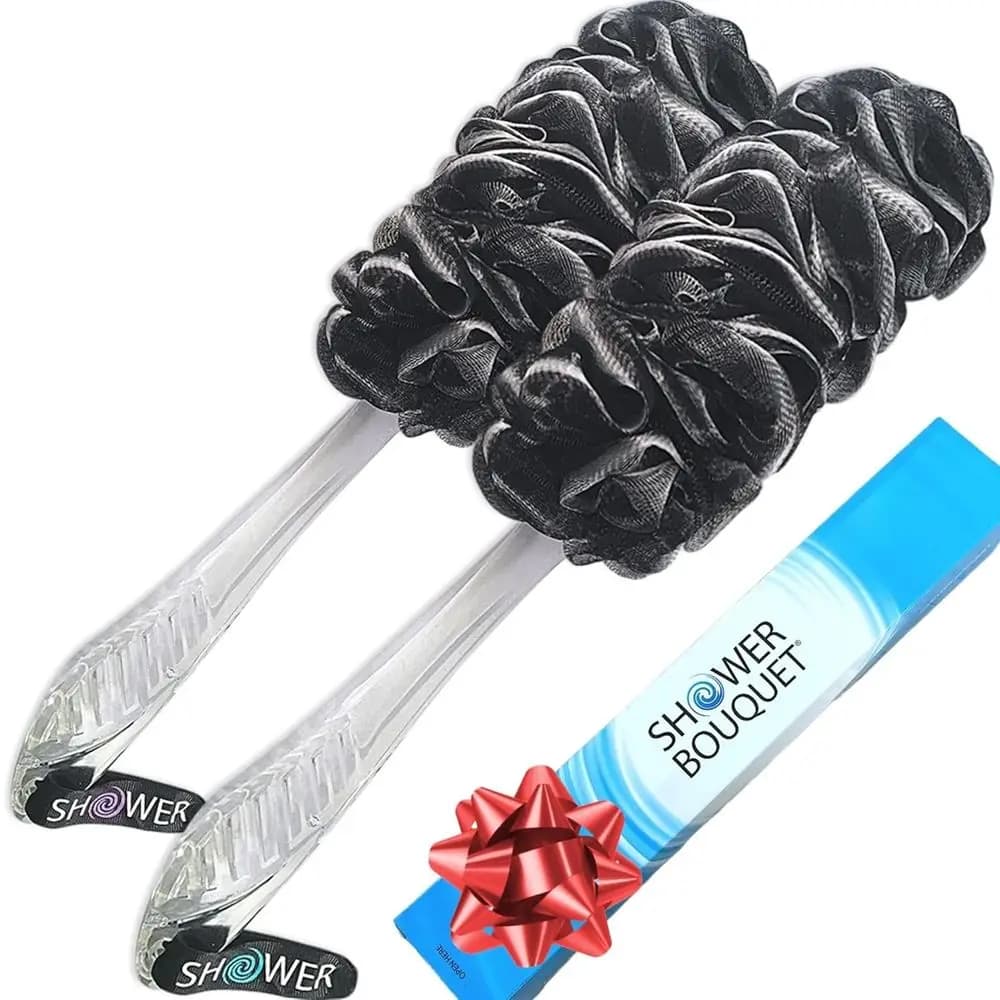 Confezione da 2 spazzole per schienale in luffa e carbone // Spazzola da bagno in spugna a manico lungo/Loofa-Lufa-Loufa extra large in rete morbida per uomo e donna - E
