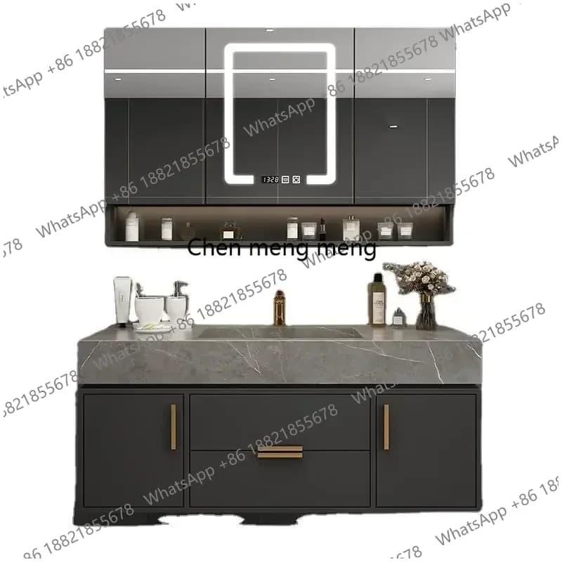 Mobili da Bagno di Lusso Leggero con Top in Pietra, Mobile Lavabo Moderno Semplice, Specchio Intelligente, Mobiletto e Tavolo da Toilette
