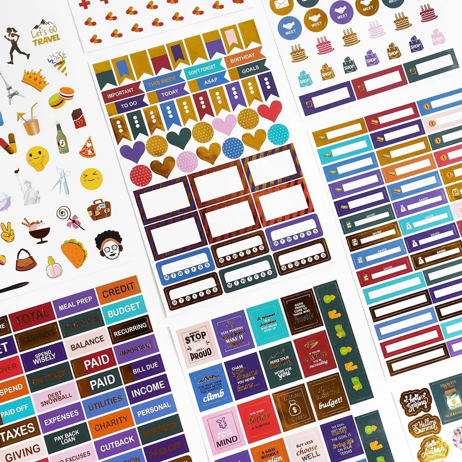 422Pcs Gold Foil Planner Stickers Date Budget Business Theme Daily Weekly Monthly for Notebook Journal Agenda Decoration