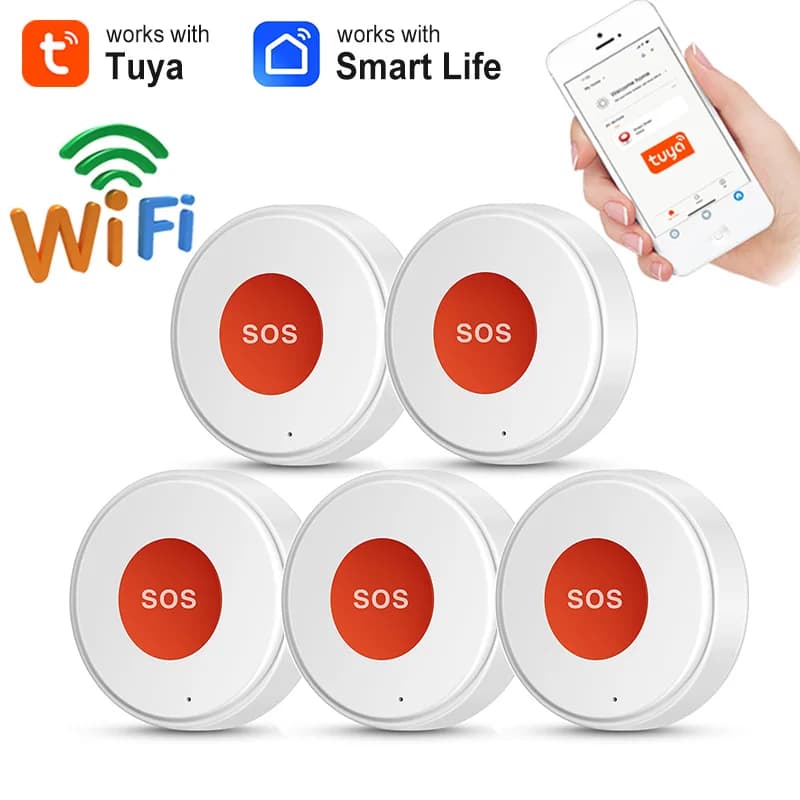 Tuya WiFi SOS Button One Key Emergency Wireless Security Alarm Panic Device for Elderly Kids Home Safety Smart Life APP Remote