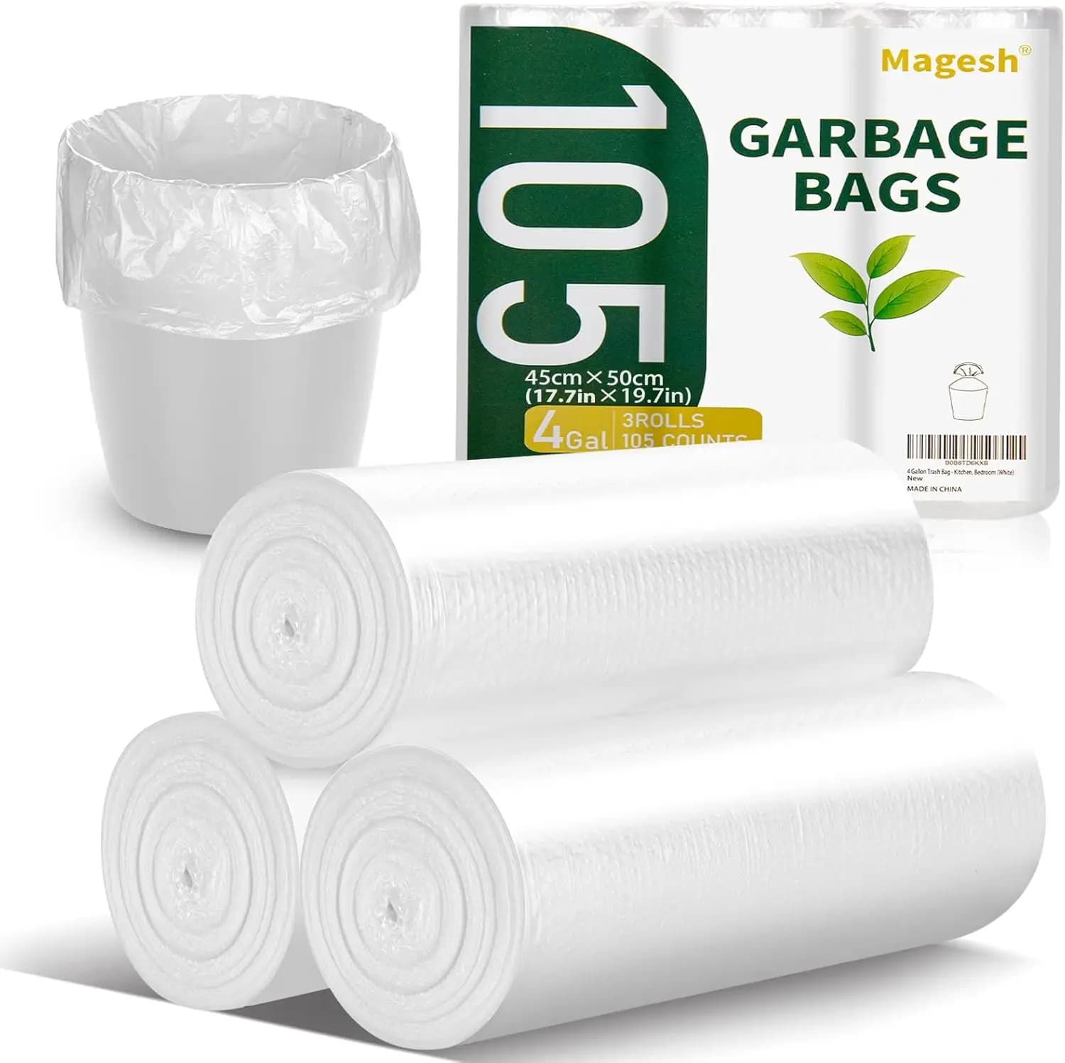 Sacchi per la Spazzatura da 4 Galloni, Resistenti e Impermeabili, Senza Profumo, Spessi per Bagno, Ufficio, Cucina, Bidoni Piccoli, 15L, 105 Sacchi Trasparenti