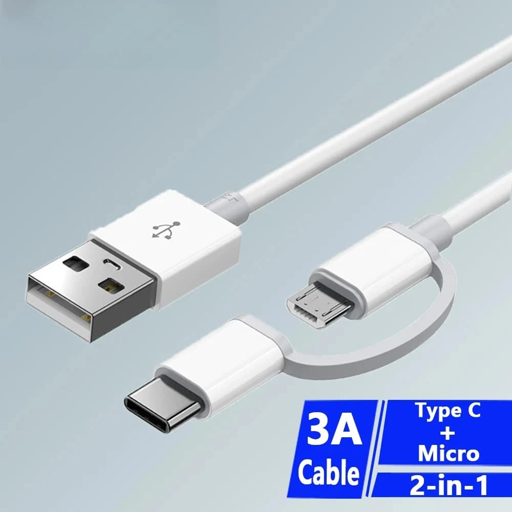 Cavo USB 2-in-1 3A Micro USB Tipo C per Ricarica Rapida e Trasferimento Dati, Resistente in TPE per Telefoni e Tablet Android Xiaomi Samsung OPPO
