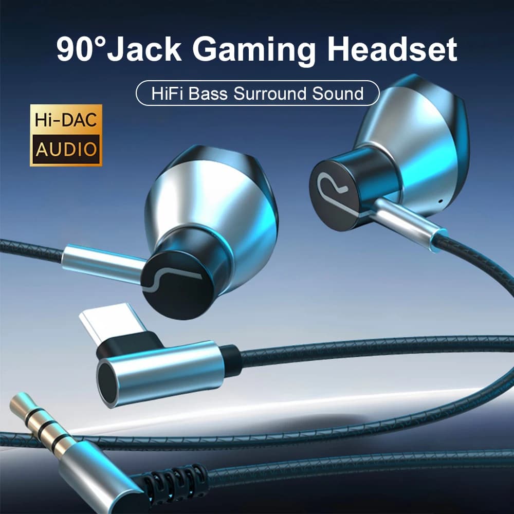 90 ° Wired gaming heads Jack Type C Sound surround HiFi with microphone 3.5 mm headphones for iPhone 16 15 Samsung Galaxy S25 S24 iPad
