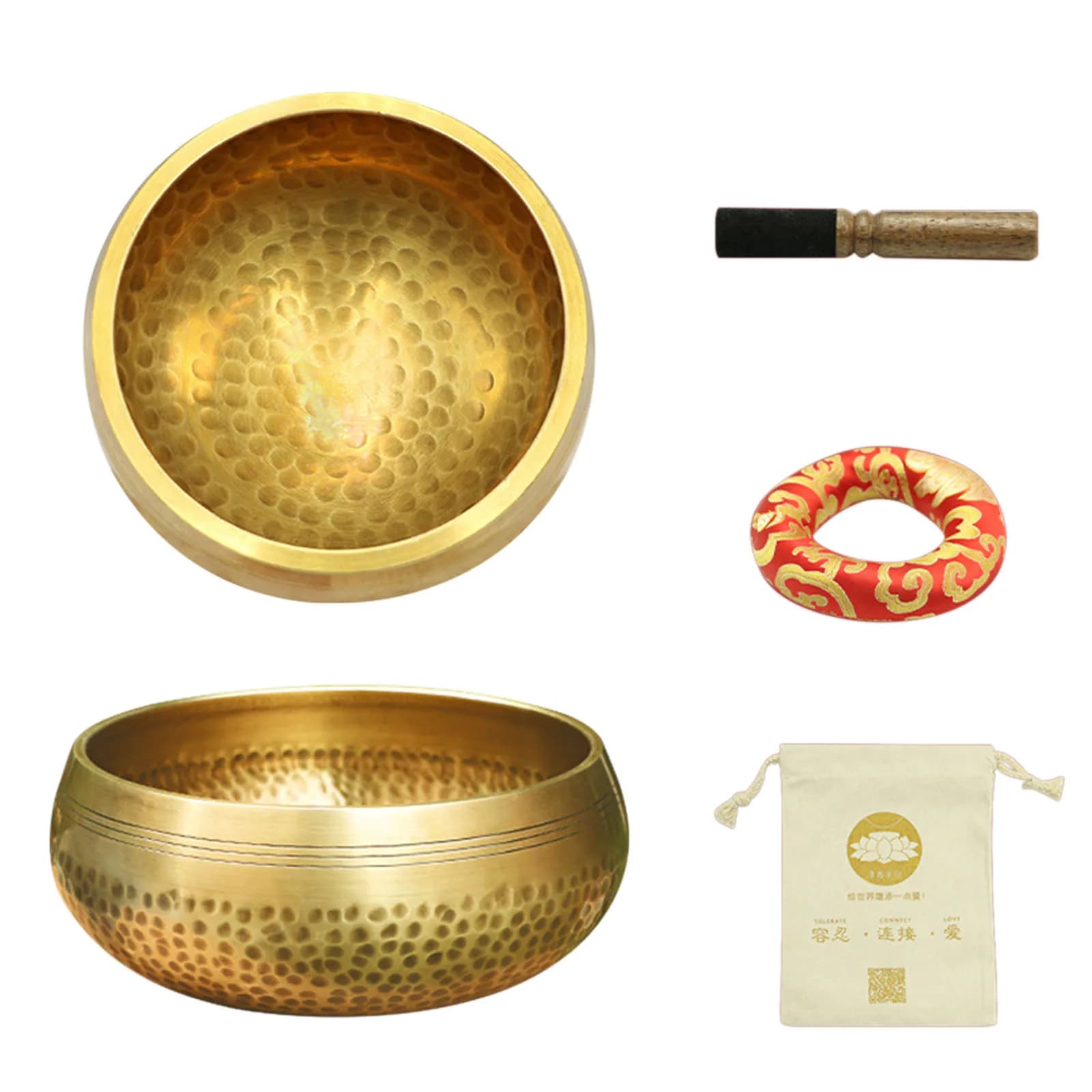 3.35 inch Tibetan Hammered Meditation Singing Bowl For Healing Prayer Yoga With Mallet Cushion and gunny bag