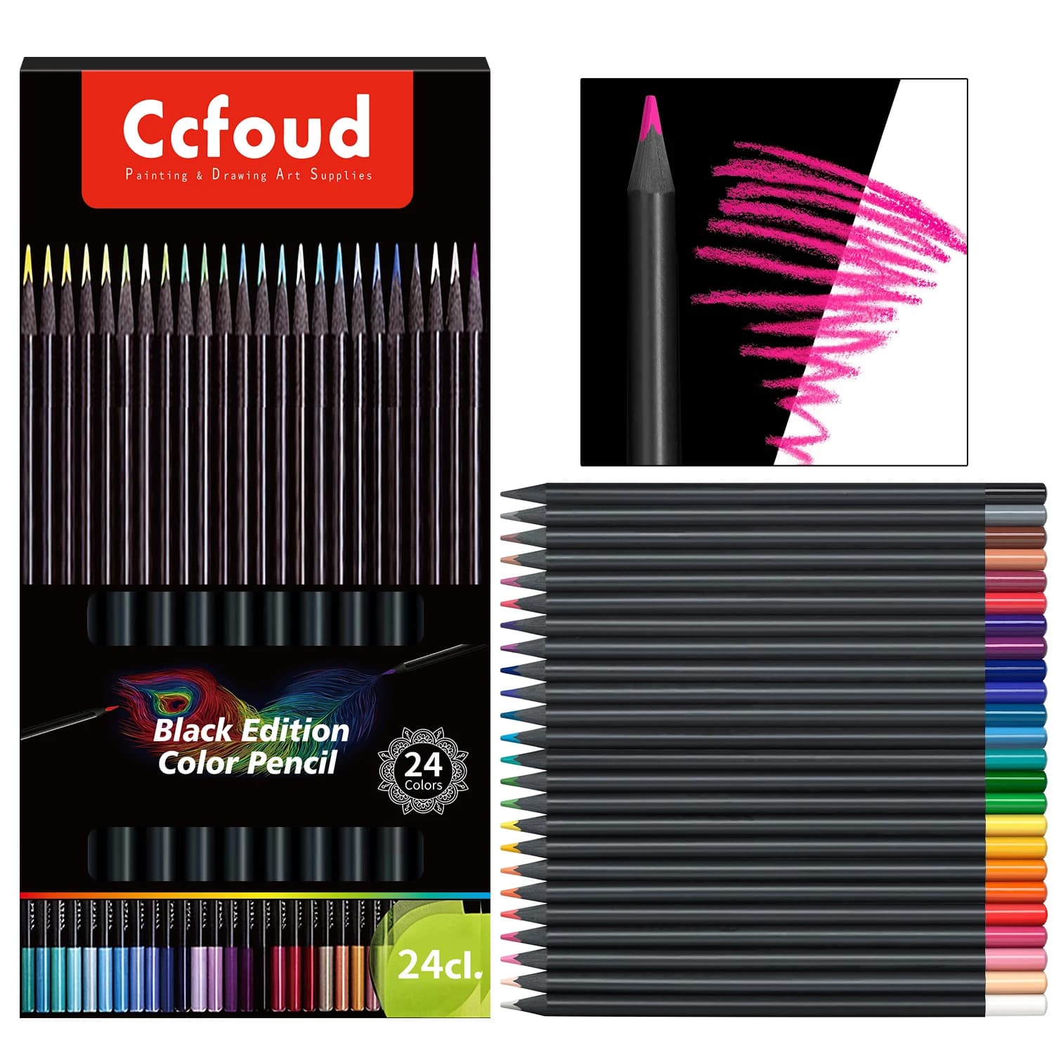 Black Edition Colored Pencils Set - Ultra Soft Core,Rich Bold Pigment,Smooth Blending|Ideal Gift for Artist,Back to School