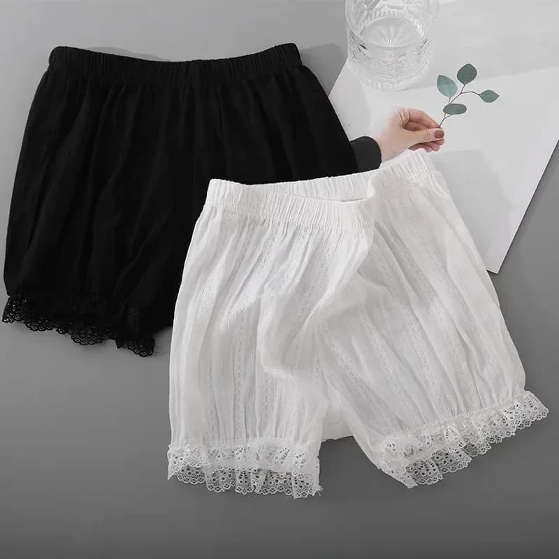 Women Lace Short Panties Imitation Silk Ruffle Anti Exposure Safety Pants Lolita Satin Knickers Shorts Dress Pettipant S-XXL