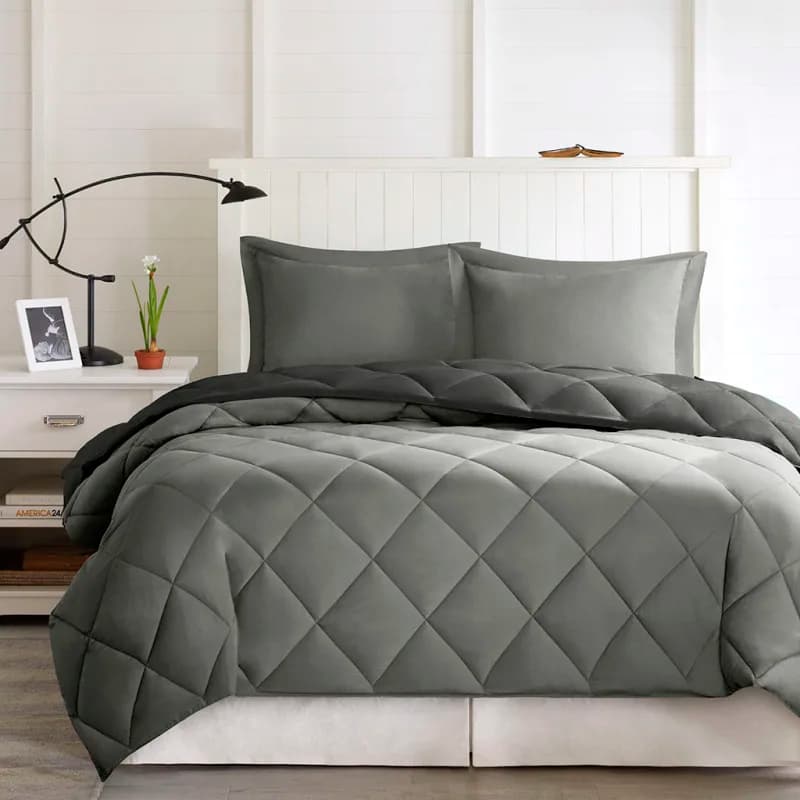 3 Piece Diamond Quilting Reversible Down Alternative Comforter Set