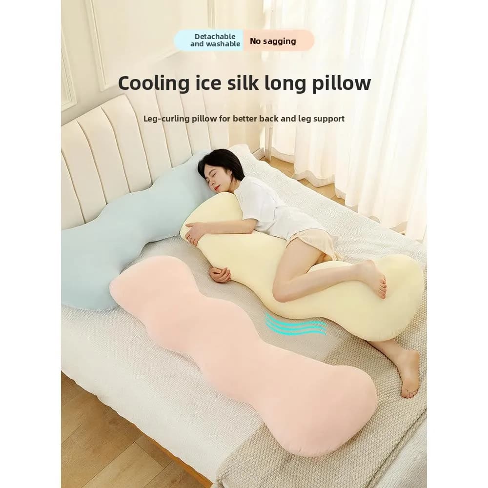 Long Ice Silk Pillow for Side Sleepers Adult Bed Leg Clasping Cool Feeling Removable Cover Summer Special Use Cushion