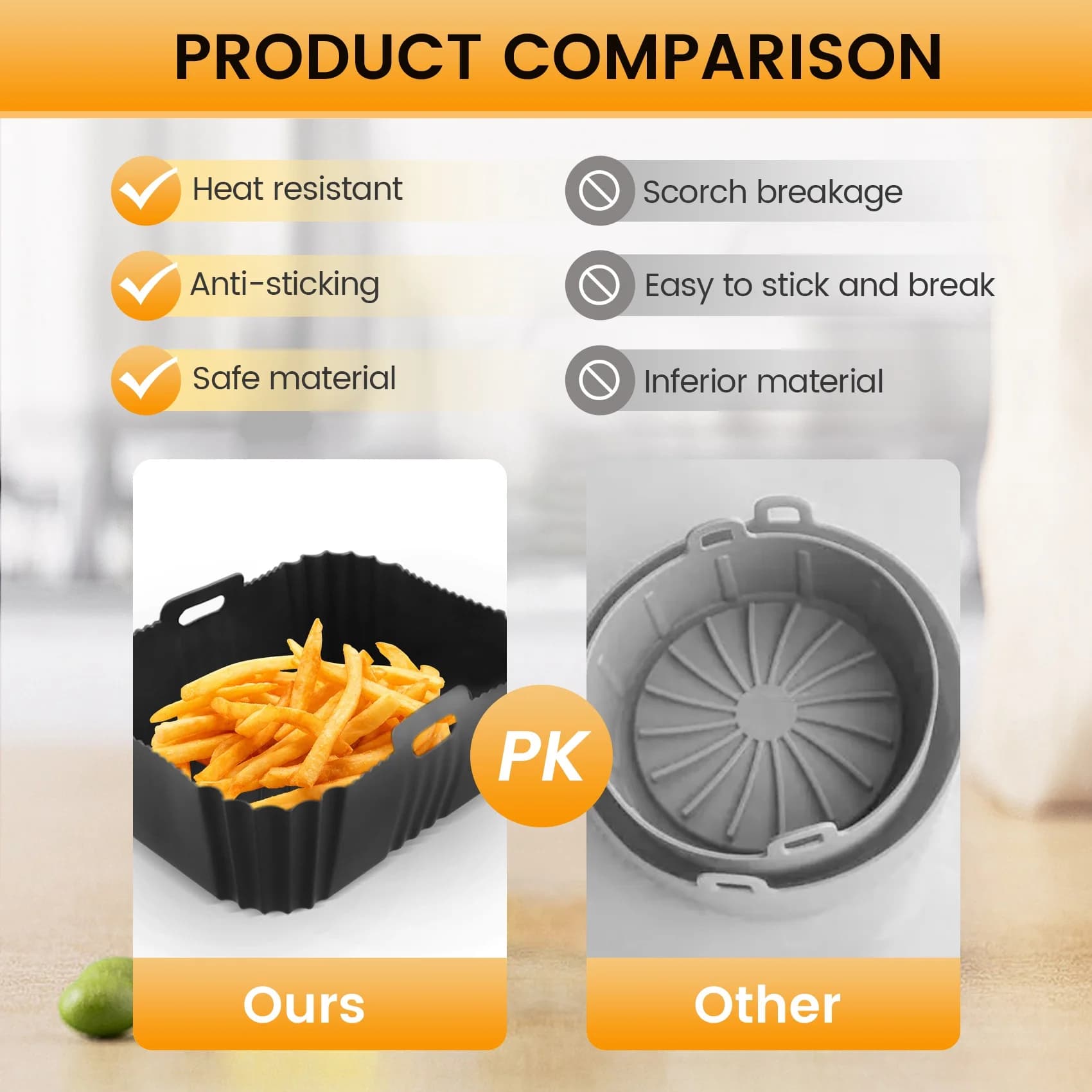 BHTS-2 Air Frying Accessories Set: Silicone Basket, Baking Rod, Silicone Coated for Pot, Steam and Roasting Grid