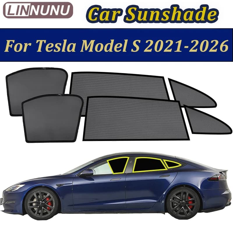 LINNUNU Magnetic Car Sunshade For Tesla Model S 2021-2026 Window Curtain Interior UV Protection Privacy Sunscreen Accessories