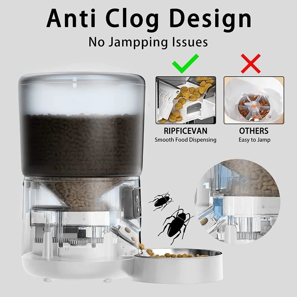 Distributore Automatico di Cibo per Animali Domestici da 4L, Ciotola in Acciaio Inox, Controllo tramite App, Connessione WIFI, Dispenser per 9 Pasti per Cani e Gatti