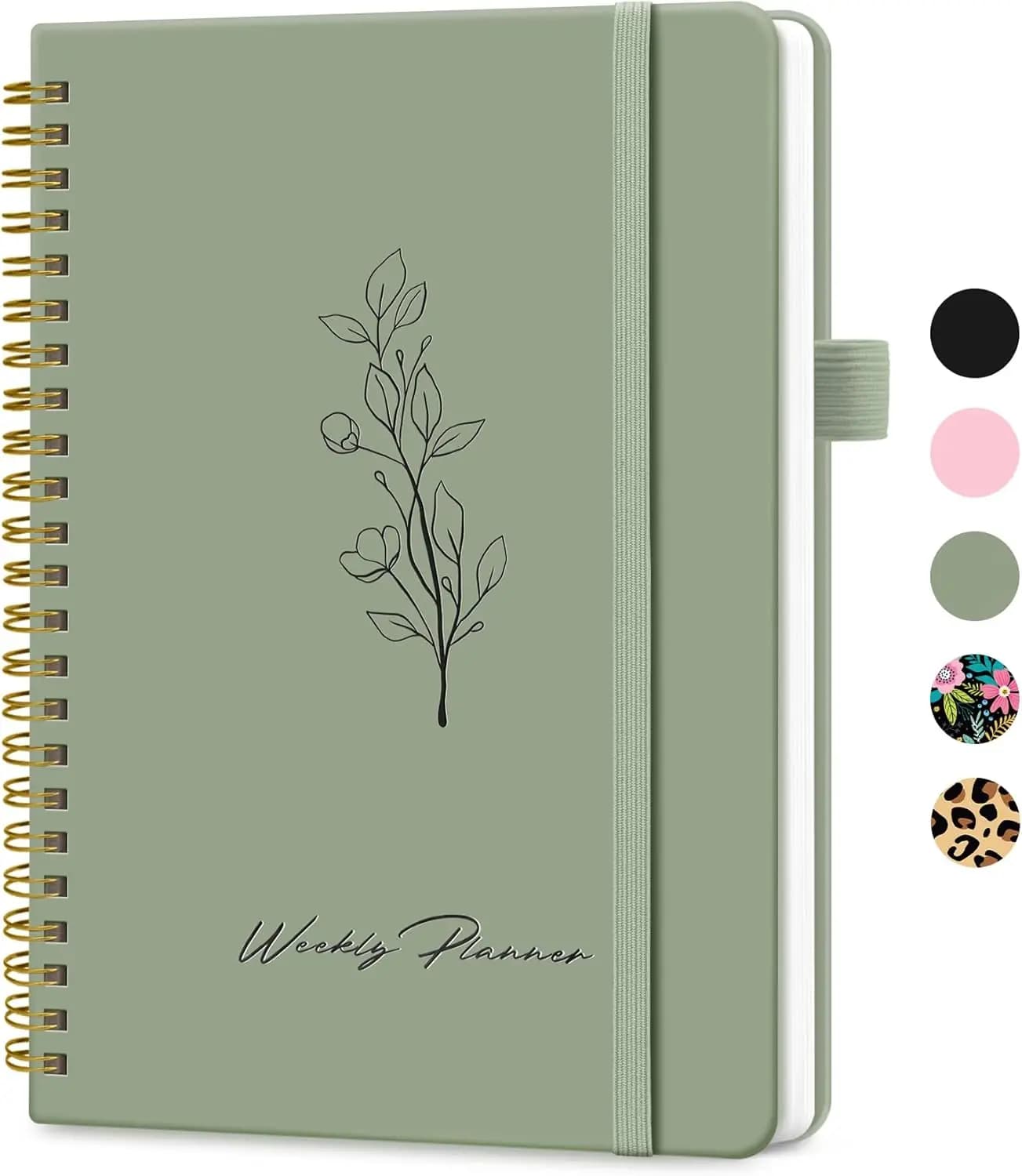 Agenda settimanale senza data con tracker per obiettivi e abitudini, quaderno a spirale A5, 6,1 x 8,2 pollici - Verde