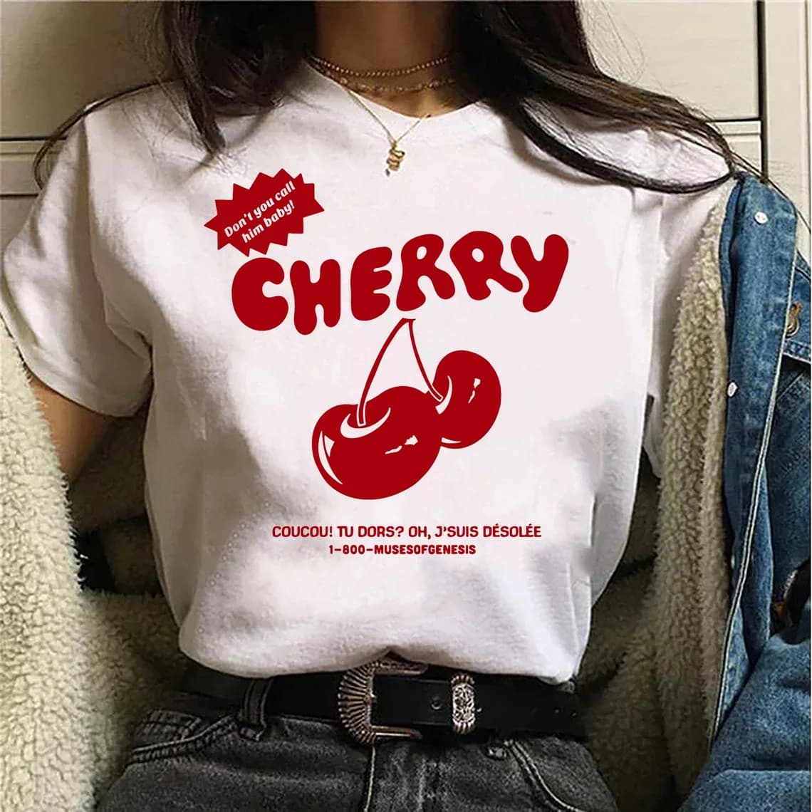 Sugarbaby Cherry Vintage Shirt Cute Cherries Graphic Tee Aesthetic T shirt Short Sleeved Fashion Cotton tshirts Gift for Her