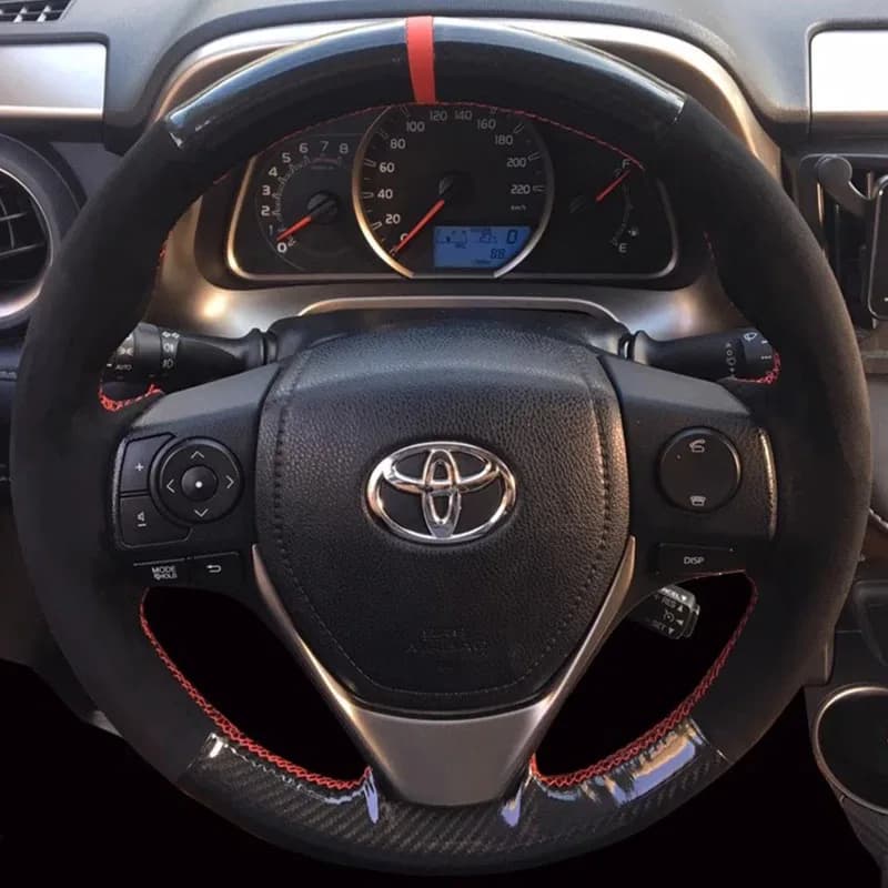 Black carbon fiber cover and suede leather, hand sewn, non-slip, for Toyota RAV4 2013-2018 and Corolla Auris 2014- 2017