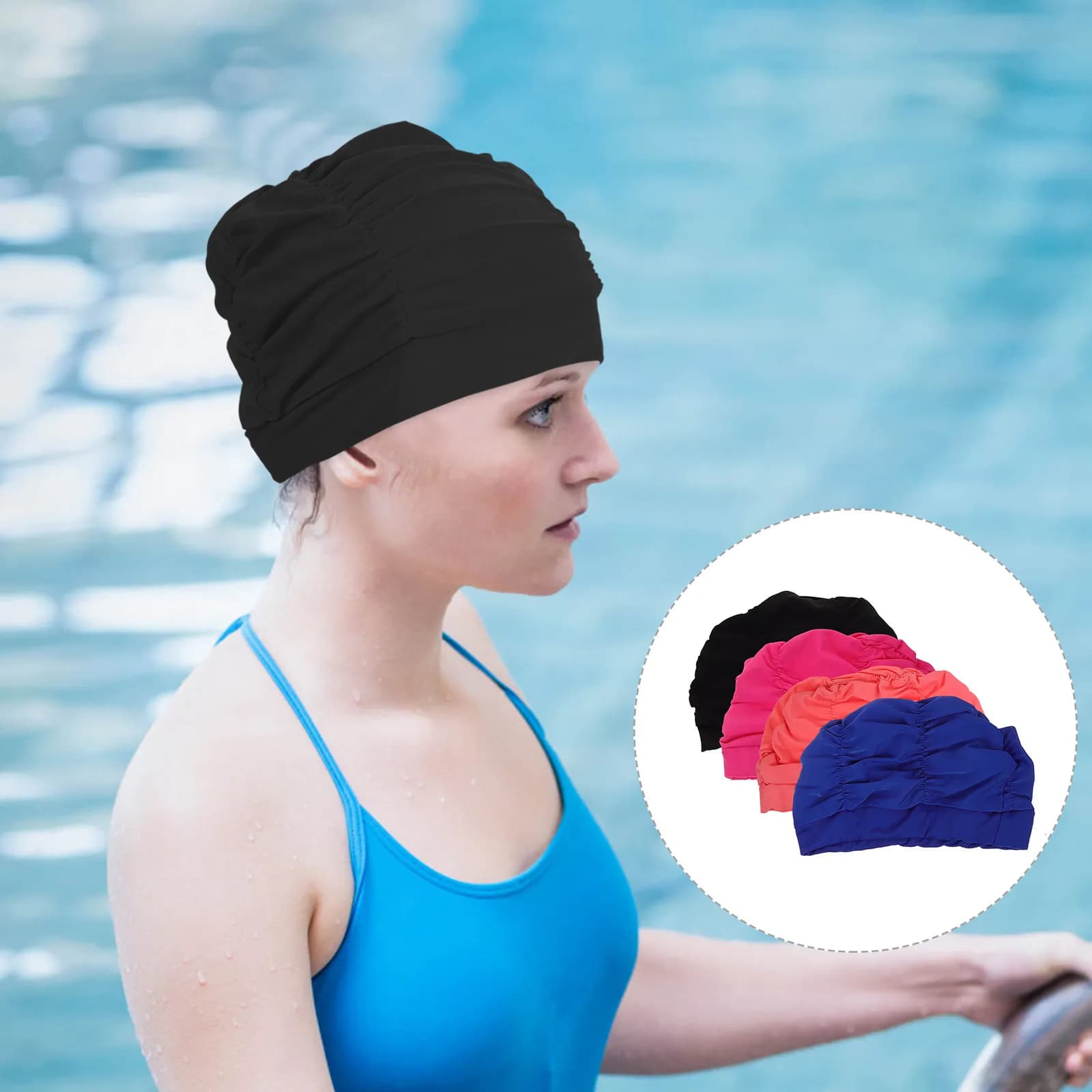 Set di 4 Cuffie da Nuoto Comode per Donne con Capelli Lunghi, Cappello da Nuoto Elastico per Adulti, Protezione per Capelli