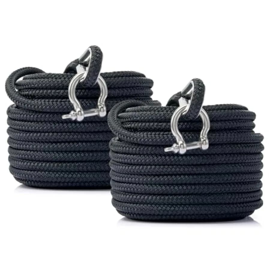 RainierSupplyCo Set di 2 Corde per Ancora - Corda Marina a Doppia Treccia - Linea di Ancoraggio in Nylon da 50 Piedi con Acciaio Inossidabile 316