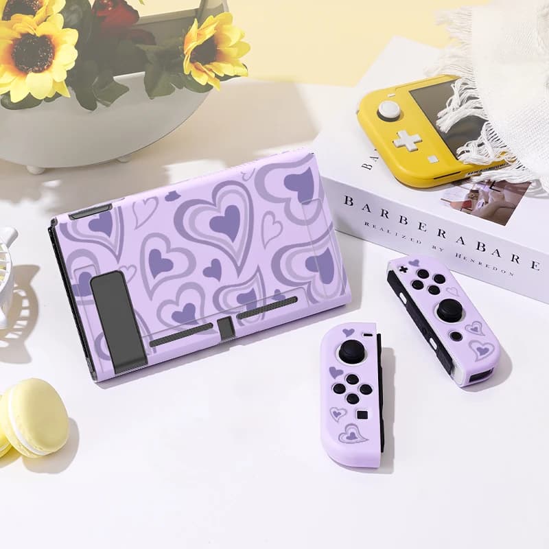 Custodia protettiva Loveheart viola giocosa per Switch Oled, cover sottile in TPU morbido per console Nintendo Switch, accessori di gioco NS