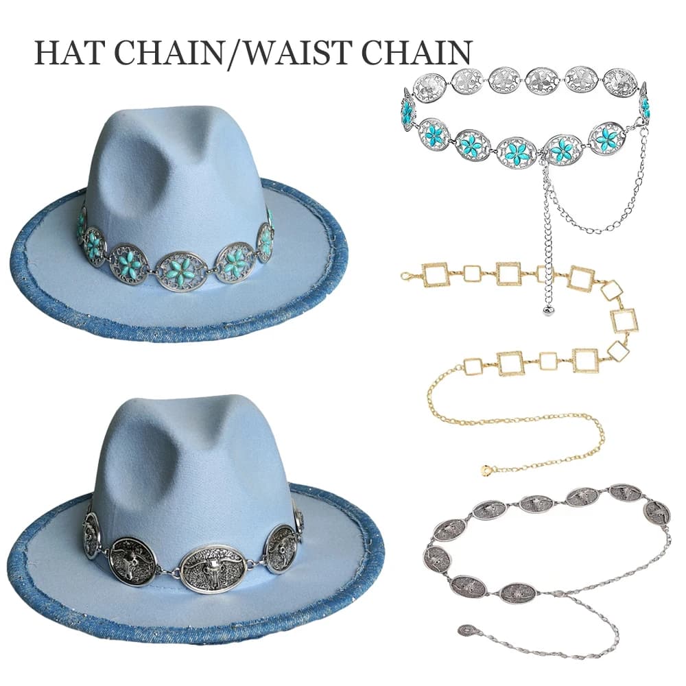 Bull Head Metal Chain Accessories Fedora Belt Accessories Men Women Hats Straw Hat Accessories Belt Chain Decoration