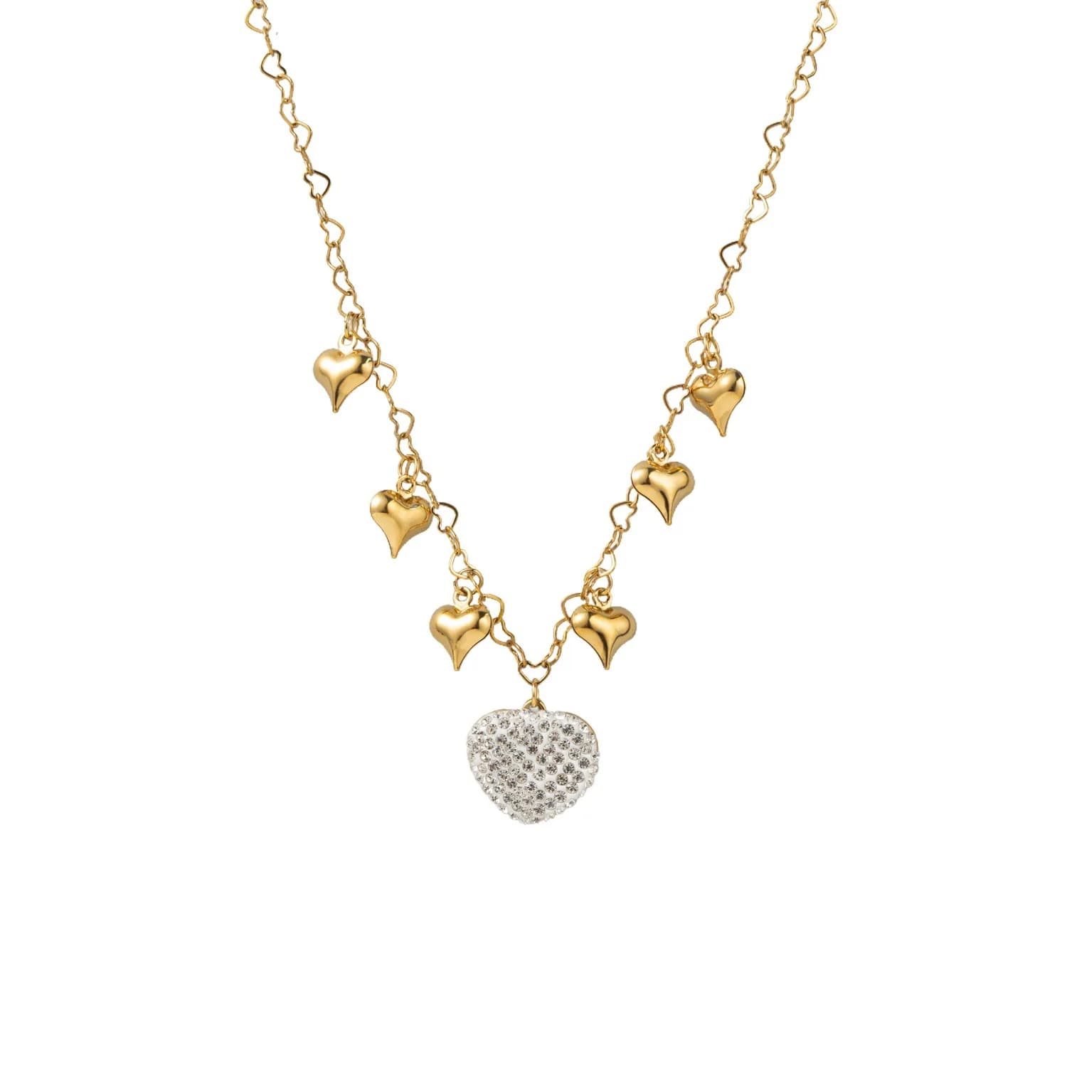 Collana Trendy con Cuore in Acciaio Inossidabile Placcato Oro, Ciondolo d'Amore con Zirconi Incastonati, Catena per Clavicola da Donna, Accessori Eleganti