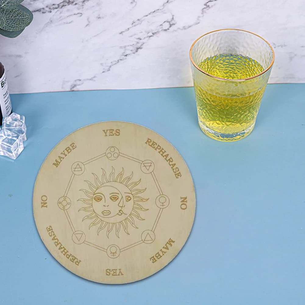 Tavola a Pendolo in Legno Sognante con Incisioni di Luna e Stelle, Piastra Energetica per Divinazione, Tavola Curativa, Ornamenti per Altare