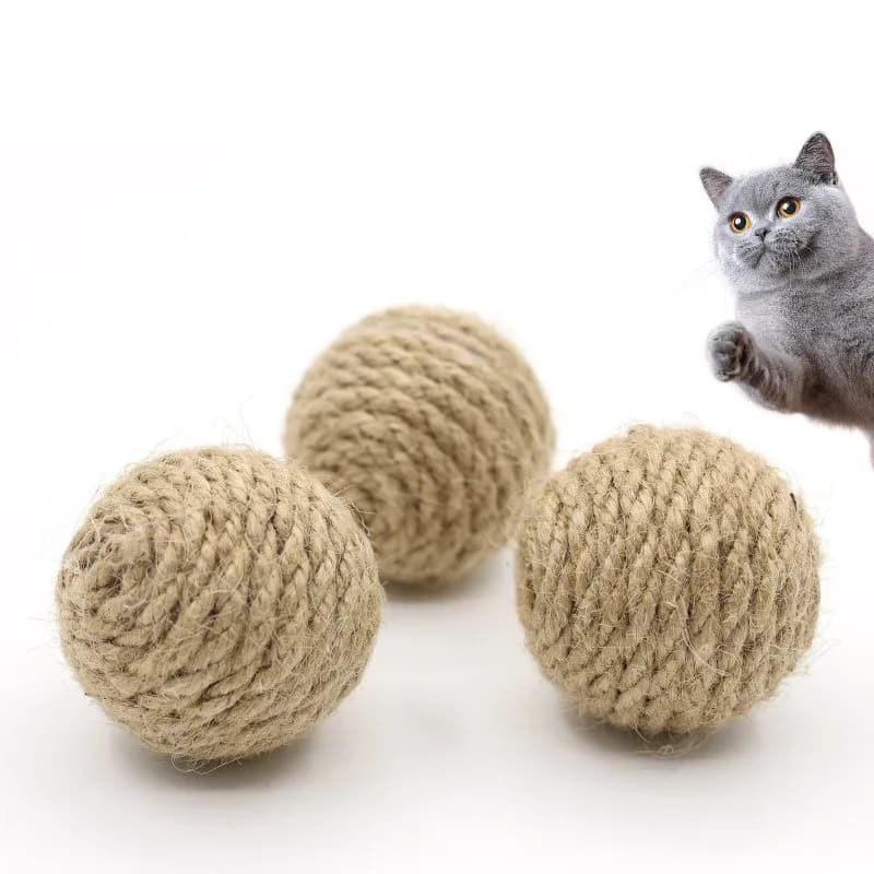 2pcs Pet Cat Hemp Rope Ball Rolling Interactive Hand-woven Cat Scratching Interactive Ball Sound Ball To Attract Attention Toy