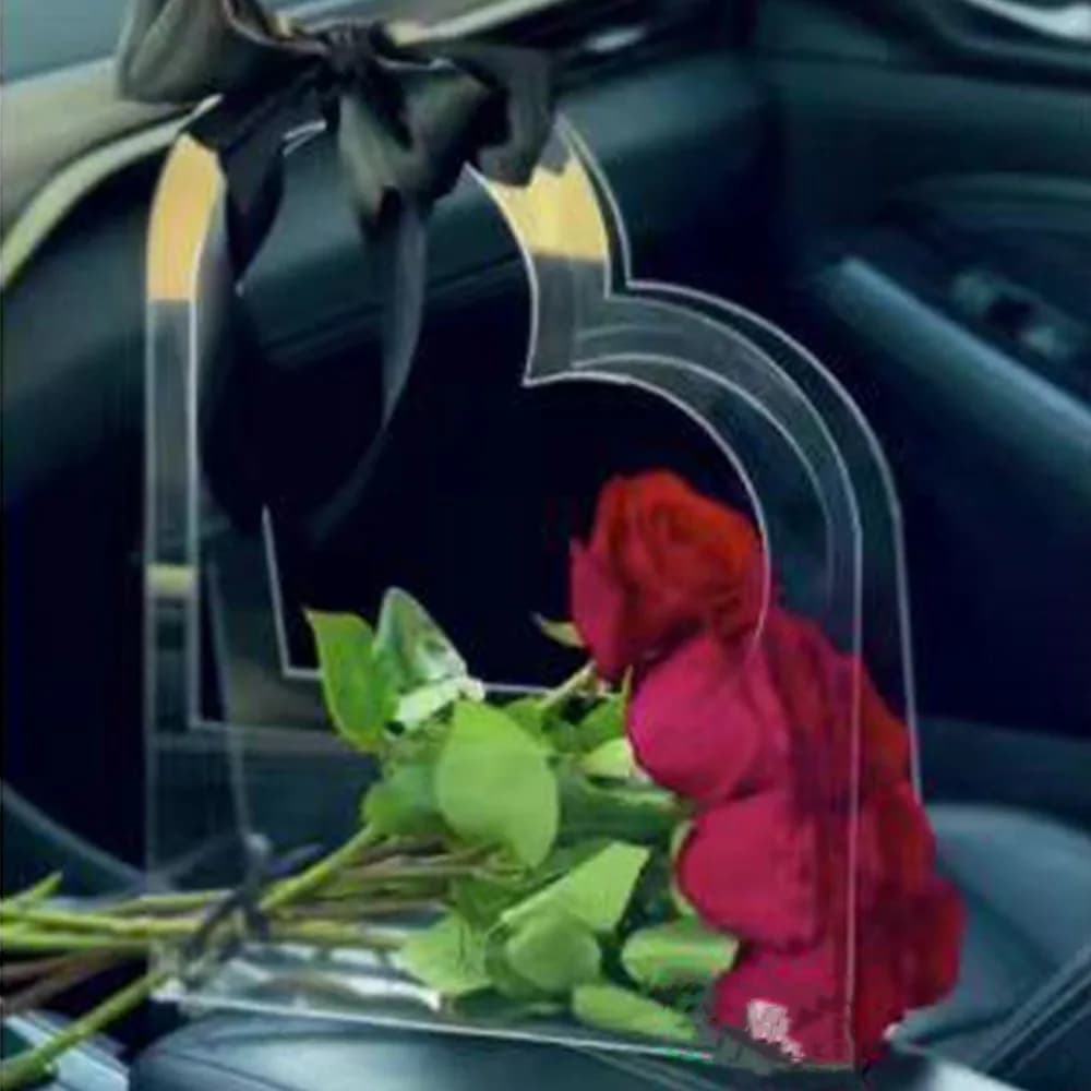 Set di 3 Borse Trasparenti in PET per Bouquet di Fiori con Manico, Impermeabili, Romantiche e Integrate