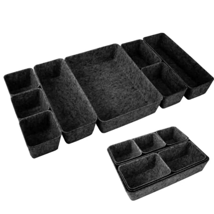 Organizzatori per Cassetti da Scrivania, Set da 8 Contenitori in Feltro, Vassoi Bassi per Bagno, Accessori per Ufficio e Organizzatori per Spazi di Lavoro, Porta Gioielli e Oggetti Vari