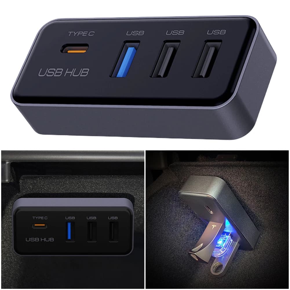 4 Port USB Hub, Docking Station, USB Adapter for Tesla Model 3 and Model Y, Car Accessories