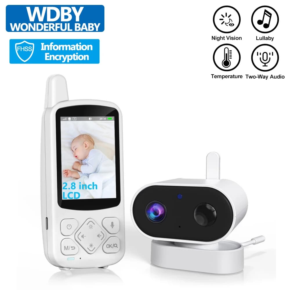 Monitor Video Wireless per Bambini da 2,8 Pollici con Audio Bidirezionale, Visione Notturna IR, Monitoraggio della Temperatura, Batteria da 2000mAh, Telecamera di Sicurezza per Bambini