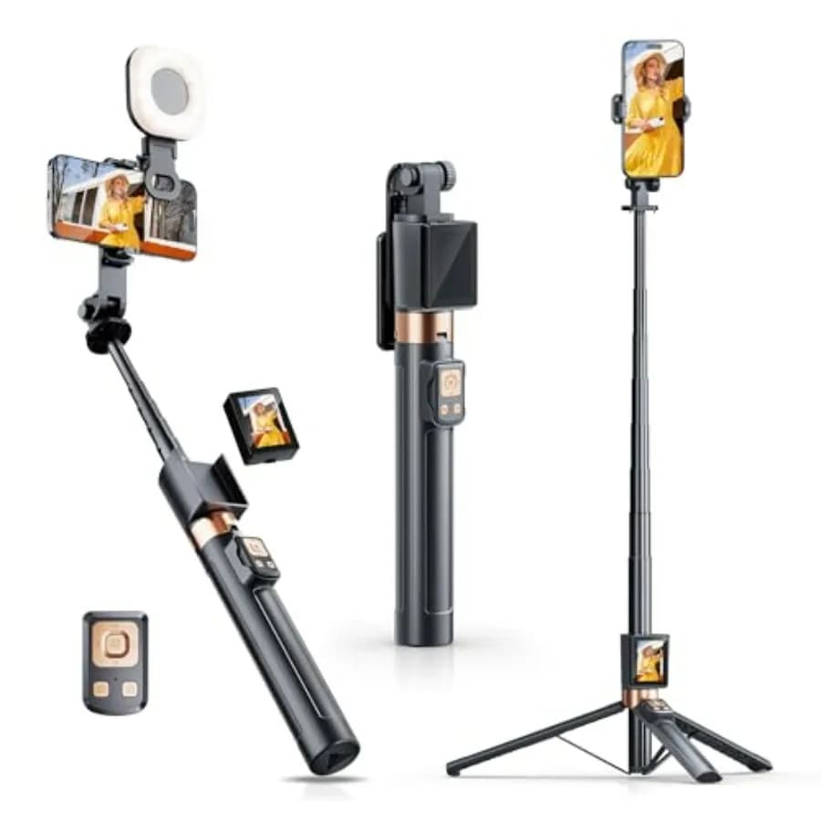 Treppiede per Selfie 67 con Schermo Monitorato, Aggiornato 2026, con Mirroring Wireless dello Schermo e Rotazione a 360° per iPhone