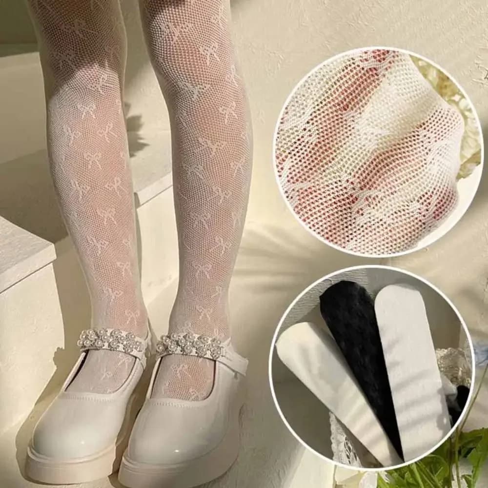 Nuovo fiocco collant maglia calze di pizzo estive principessa bianco leggings sottili