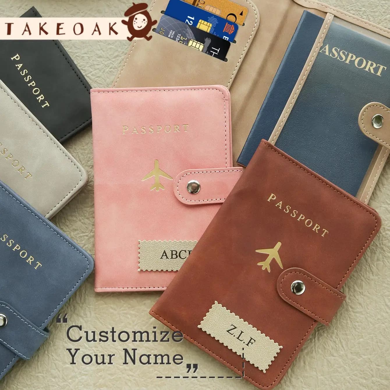 Custom Name Pu Leather Passport Holder Personalized Initials Travel Wallet with Card Slot & Snap Button Handmade Travel Gift