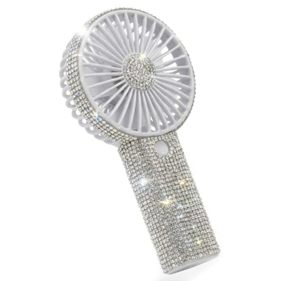 Bling Handheld Fan Portable Rechargeable, Rhinestone Mini Fan with USB-C Charging, Up to 18H Battery Life, 3-Speed Personal Han