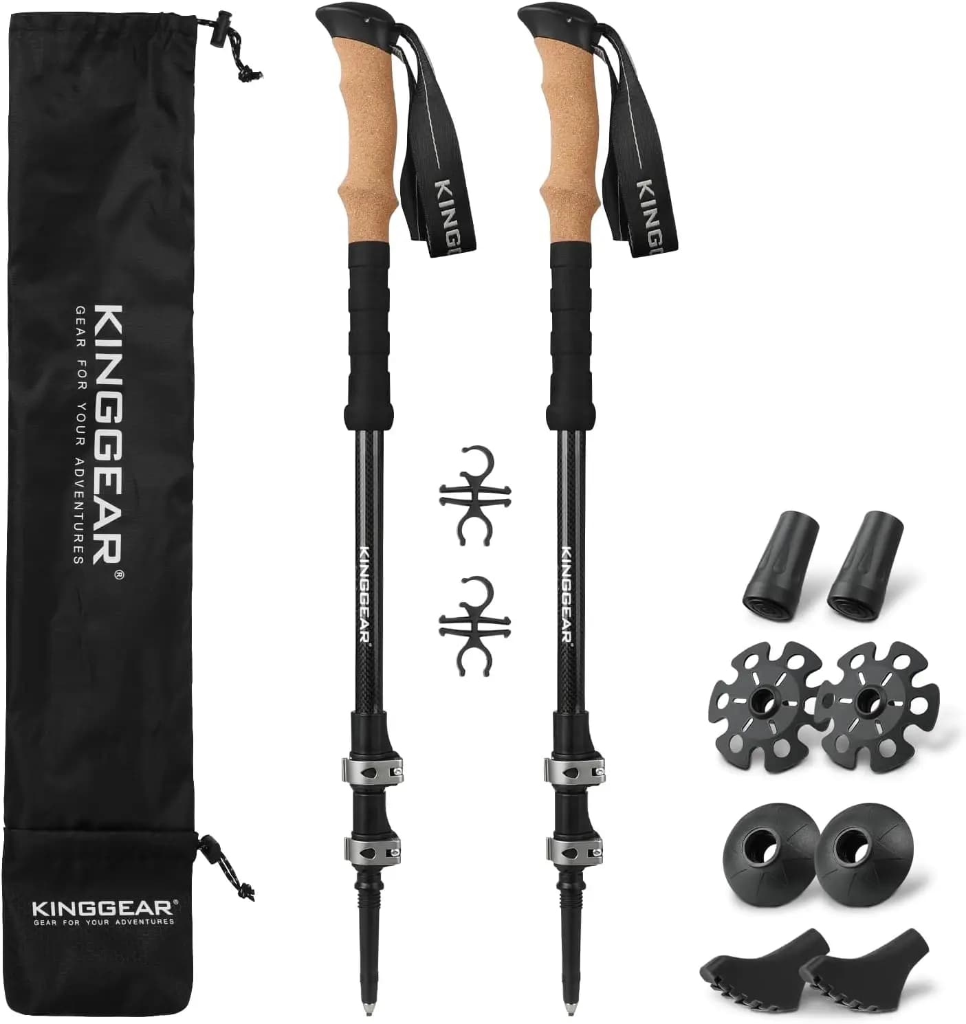 TPC-3K Carbon Fiber Trekking Sticks - Ultralight Trekking Sticks Adjustable With Cork and EVA Grips, Tungsten Tips