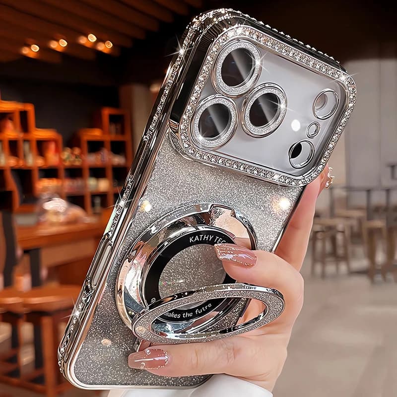 Placcatura per Magsafe Supporto magnetico con strass Custodia per iPhone 17 Pro Max Air 16 11 12 13 14 15 Plus Diamond Paraurti Cover