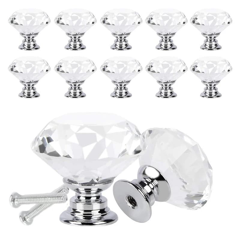 10 pezzi maniglia per porta in cristallo a forma di diamante 30mm maniglia a foro singolo per armadio cassetto armadio maniglie per porte parti hardware