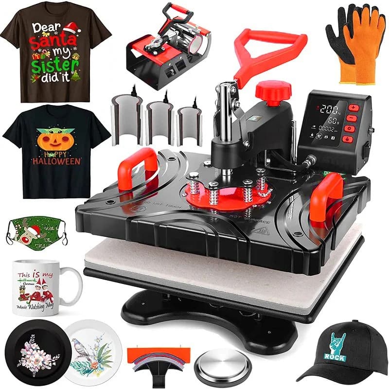 WJW Macchina Multifunzione 8 in 1 per Stampa a Caldo su Magliette, Cappelli/Berretti, Tazze, Piatti P8100-8