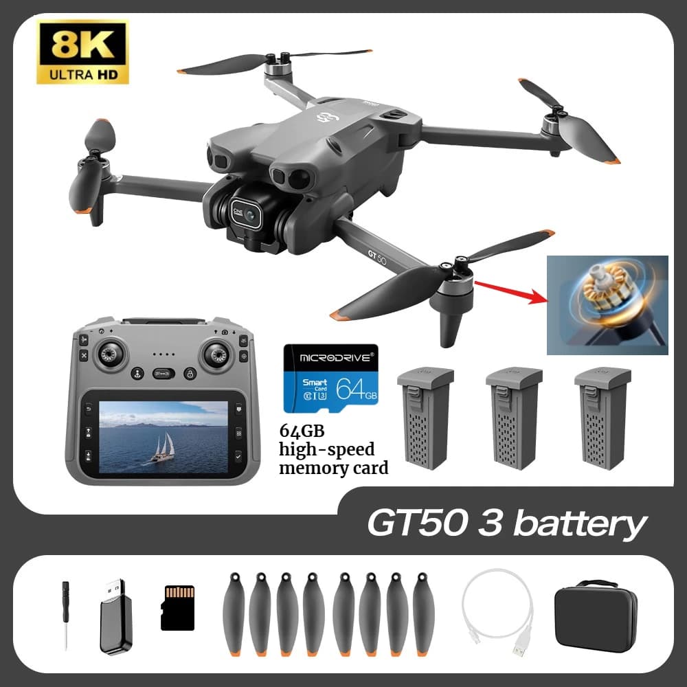 Evitamento ostacoli Schermo da 4,3 pollici Fotografia aerea Drone senza spazzole Display del flusso ottico 2.4G GT50 con WIFI a doppia lente