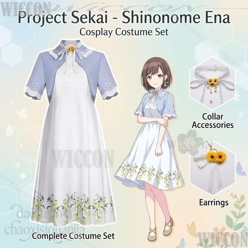 Costume Shinonome Ena Blu Elegante e Bellissimo Abito Lungo Pantaloncini Parrucche Halloween Natale Cosplay Anime Gioco Project Sekai