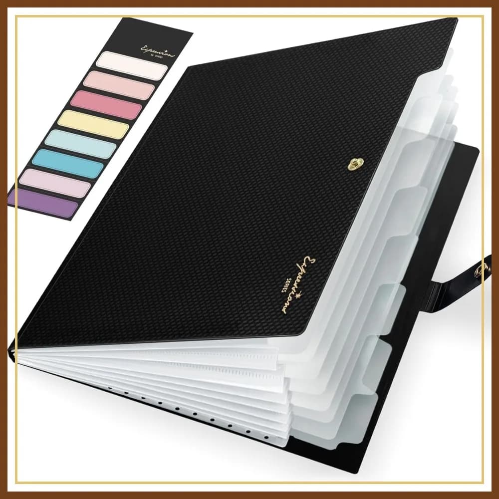 Cartella Portadocumenti Espandibile con 8 Tasche, Formato Letter, Organizzatore Portatile per Documenti per Casa Ufficio Scuola, Nero