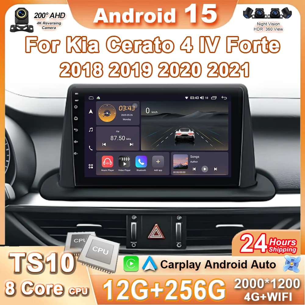 Android 15 Per Kia Cerato 4 IV Forte 2018 2019 2020 2021 Auto Radio Stereo Sistema Intelligente Carplay Schermo Multimediale Bluetooth